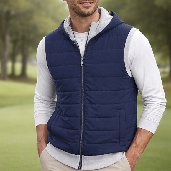 Puma Other - Puma Clubhouse Hybrid Vest Navy Blue Hooded Vest Small NWT